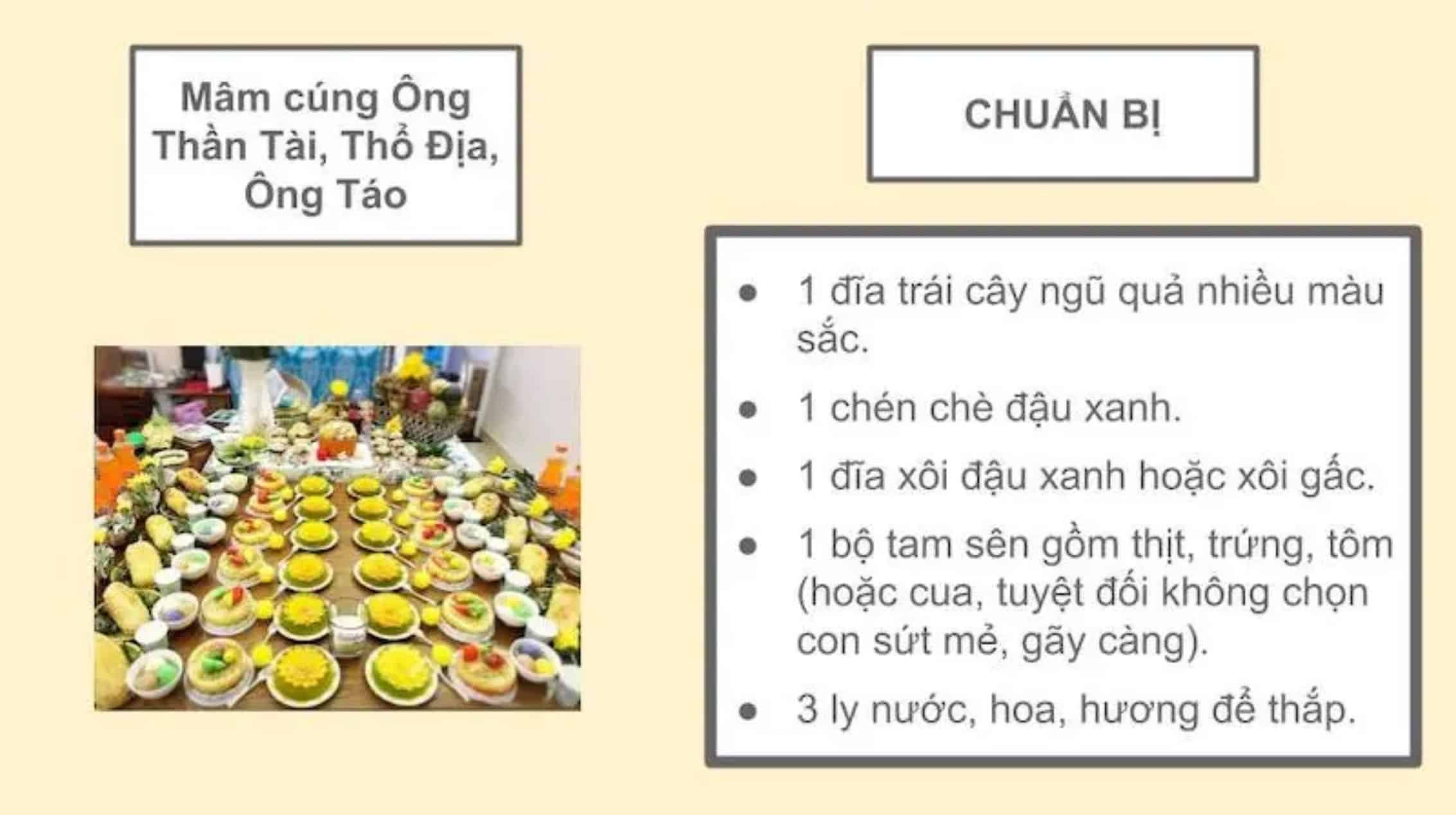 Mâm cúng thôi nôi cúng Ông Thần Tài, Thổ Địa, Ông Táo 