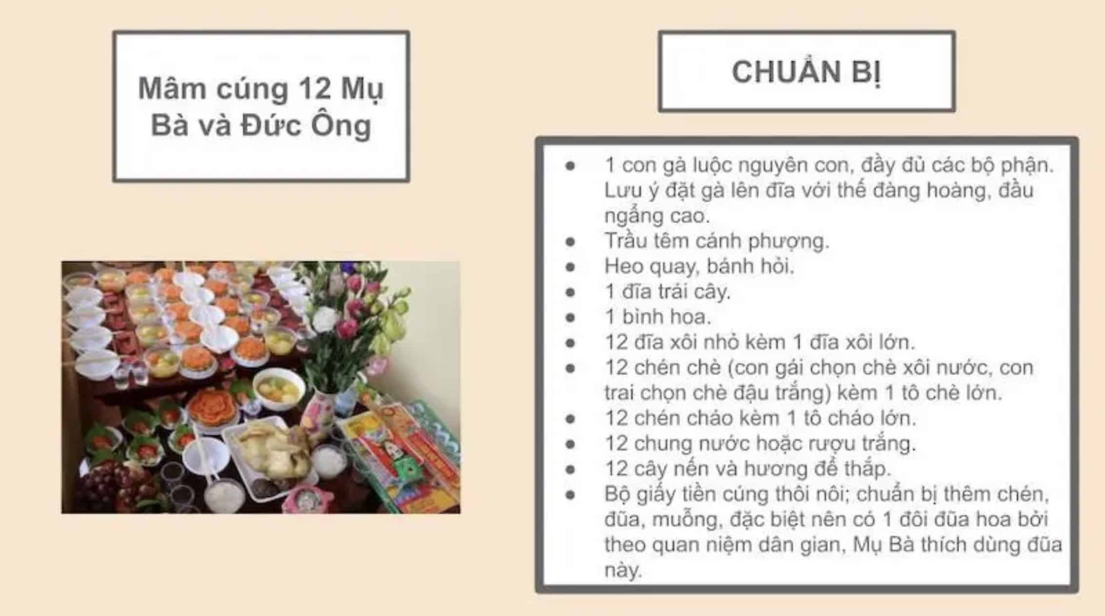 Mâm cúng thôi nôi cúng 12 Bà Mụ và 3 Đức Ông